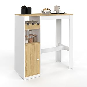 IDMarket – Mesa de bar Ameri con armario y portabotellas para 2 personas, madera y blanco