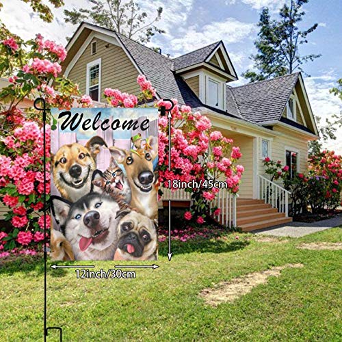 Welcome Happy Dog Animals Outdoor Garden Flag, Double Sided Vertical Garden Yard Flag Banner For Lawn House Outside Decor 12X18Inch #TOP3
