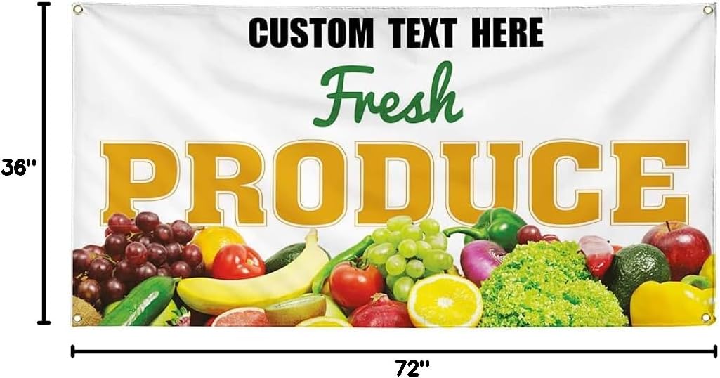 Custom Vinyl Banner Multiple Sizes Fresh Produce #1 Outdoor Advertising Printing G1 Farmers Market Outdoor Weatherproof Industrial Yard Signs 6 Grommets Personalized Text Here 36x72Inches