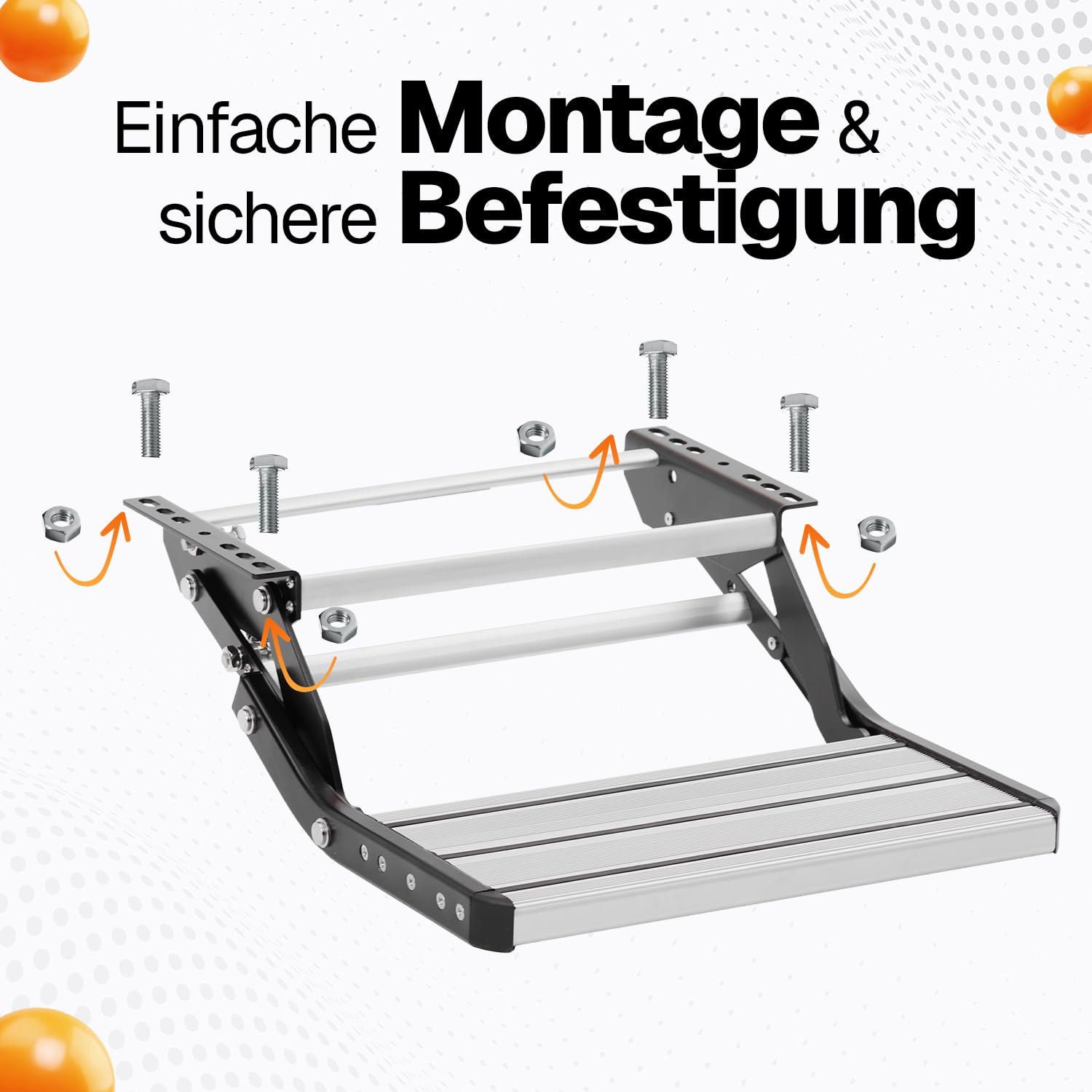 Trittstufe für Wohnmobil – Klappbare Einstiegshilfe aus Aluminium, 60x21x17cm, wetterfest, tragfähig bis 200 kg, rutschfest, einfache Montage, für Wohnwagen und Camper