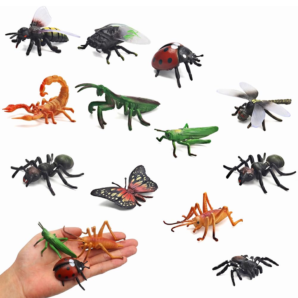 MIFKLMV 12 PCS Realistic Insect Figures, Realistic Insect Toys, Plastic Bug Figurines Bee Butterfly Ant Figurine Set Early Education Toys Decorative Ornaments Party Bag Fillers