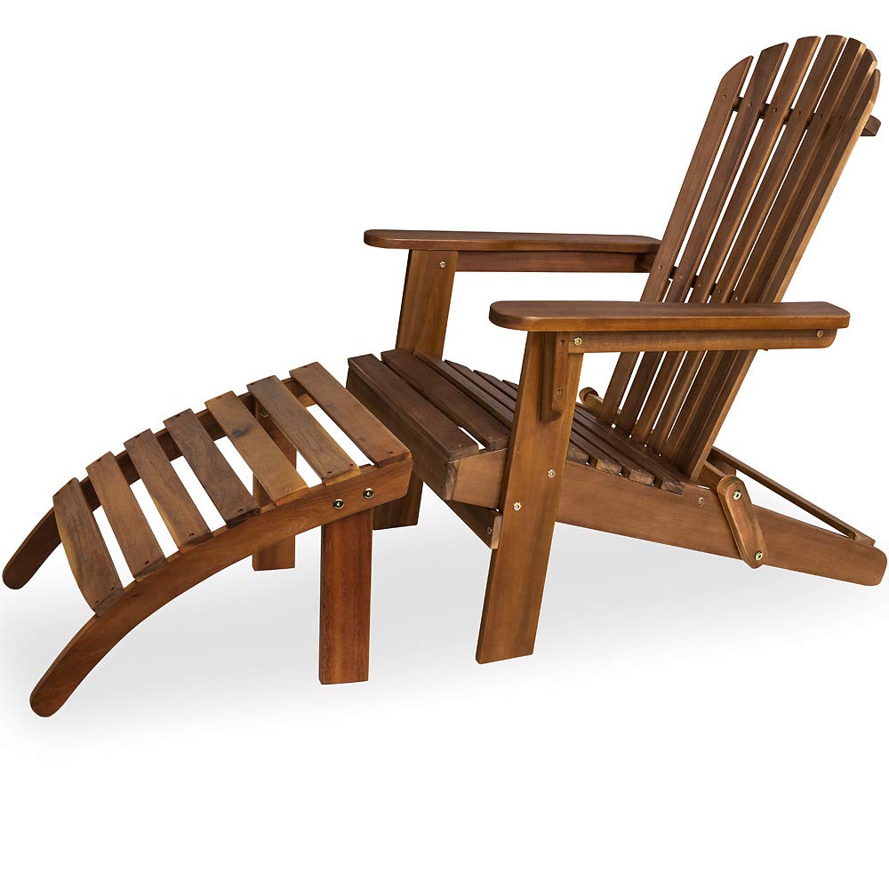 CASARIA Tumbona de Jardín Adirondack 85x69x93 Madera de Acacia Asiento Extra Ancho Plegable Reposapiés