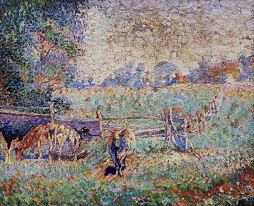 Peinture moderne vaches au pâturage Émile Claus toile 60x90cm pour mur vide