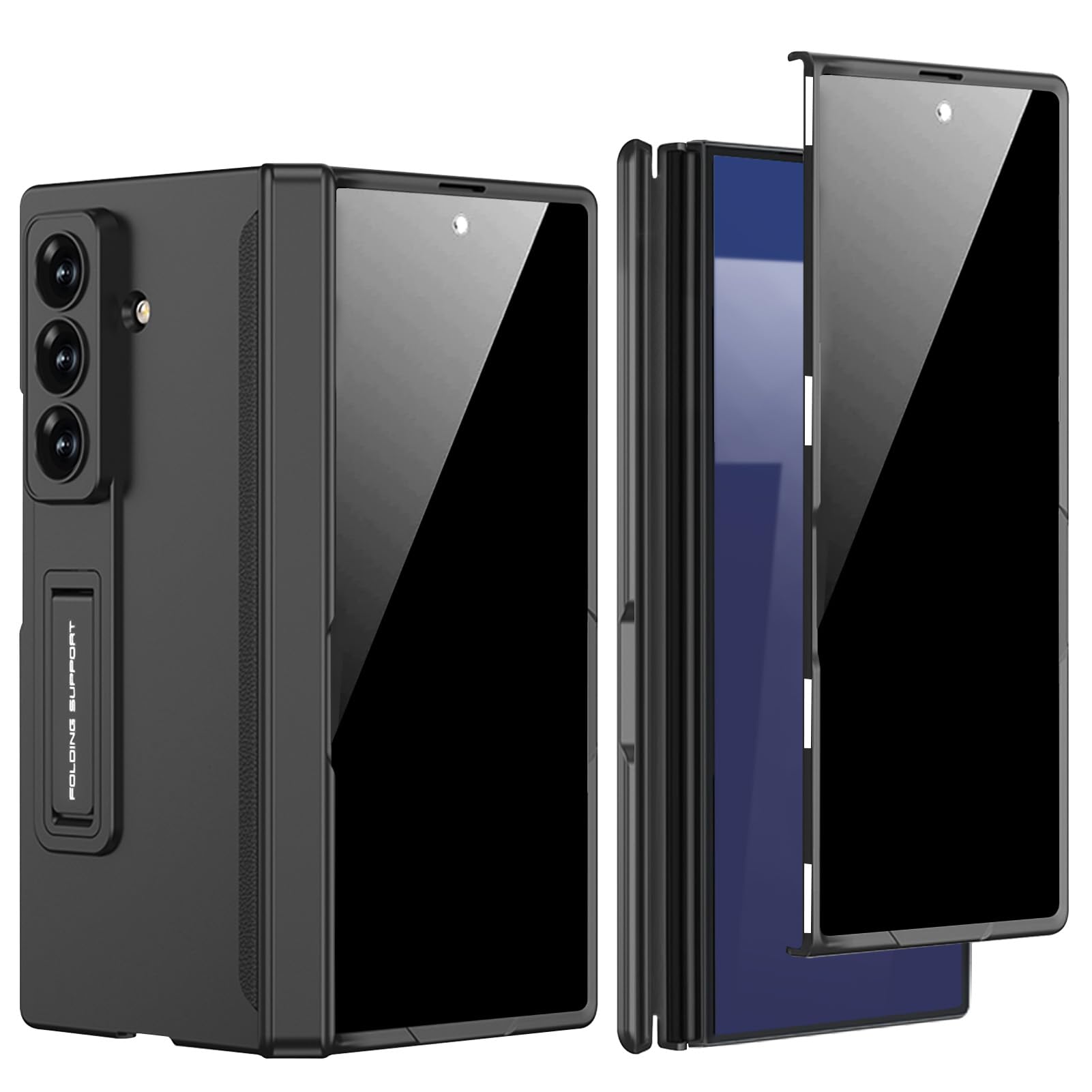 FODDOM Galaxy Z Fold7ケース ギャラクシーフォールド7ケース 【ガラスフィルム付き】Z fold7カバー スタンド機能/ワイヤレス充電対応/ヒンジ/レンズ保護/耐衝撃/傷防止/落下防止/全身保護カバー (ブラック)