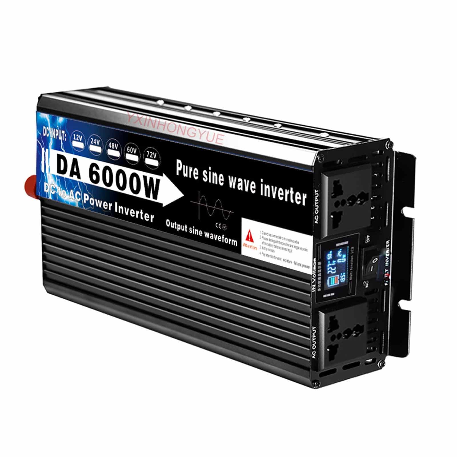 Inversor de Potencia de 6000 Vatios 12V 24V 48V 60V 72V CC a 110V/220V CA con Pantalla LCD, Onda Senoidal Pura de Baja Frecuencia, Inversor para Auto