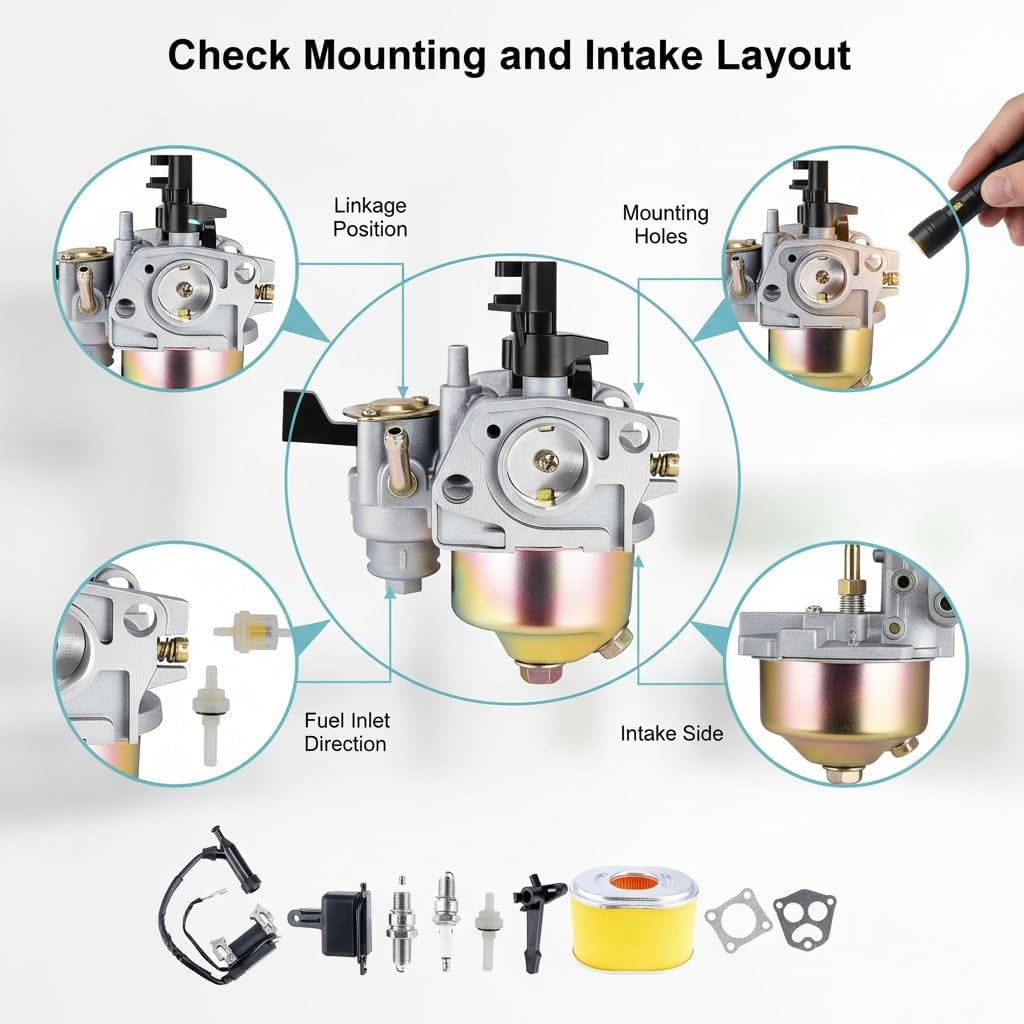 GX160 GX200 Carburetor Kit Compatible with Honda GX120 GX140 GX160 GX168 GX200 5HP 5.5HP 6.5HP Engines, Replaces 16100-ZH8-W51 16100-ZH8-W61, Includes 17210-ZE1-517 Air Filter Tune Up Parts