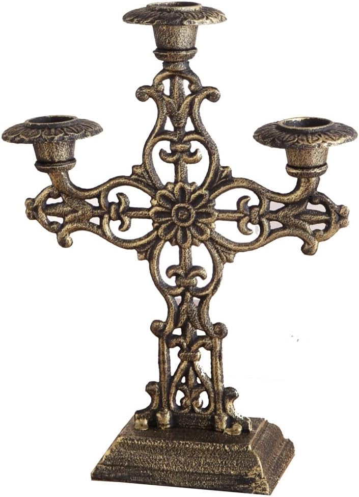 European Type cast Iron Handicraft Retro Cross Three-Head Candlestick Art Candle Table