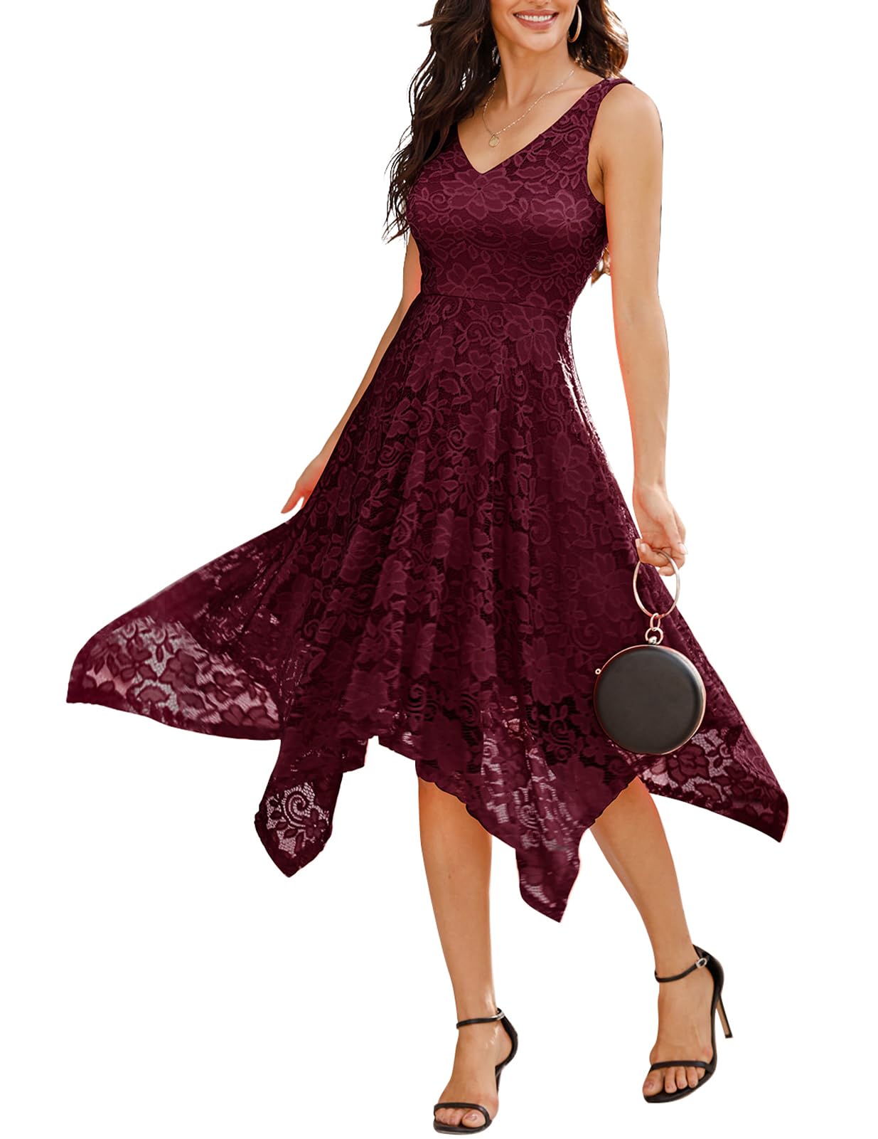Meetjen Women's Burgundy Homecoming Dresses For Handkerchief Hem Asymmetrical Cocktail Formal Evening Dress L