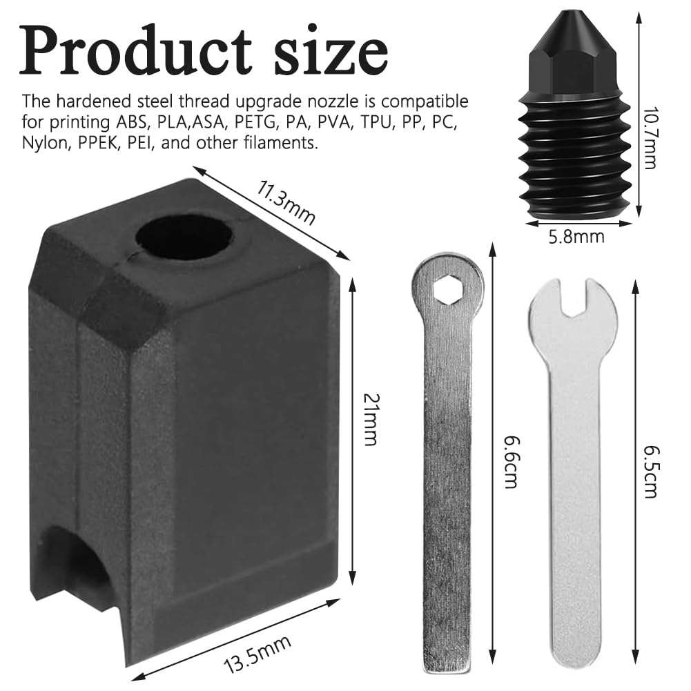 Dysze ze stali hartowanej do Bambulab A1/A1 0,2 mm 0,4 mm 0,6 mm 0,8 mm, z ekstra silikonową osłoną, skarpety, dysze ze stali hartowanej, do dysz Bambu Labu Mini 3D