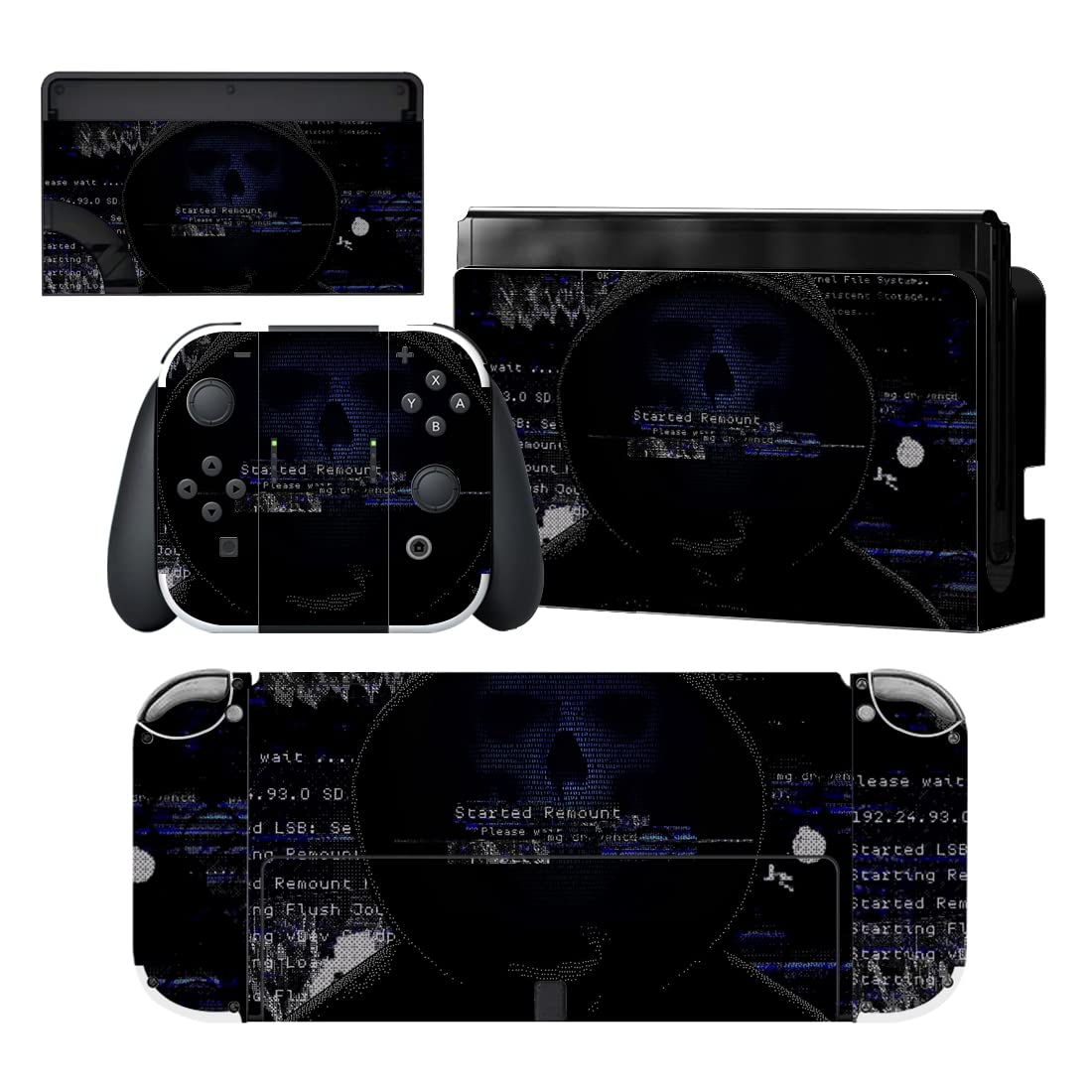 PlayVital Full Set Protective Stickers for Nintendo Switch OLED Model, Customized Vinyl Decal Skins for Switch OLED Console & Joycon & Dock & Grip - Skull Hacker