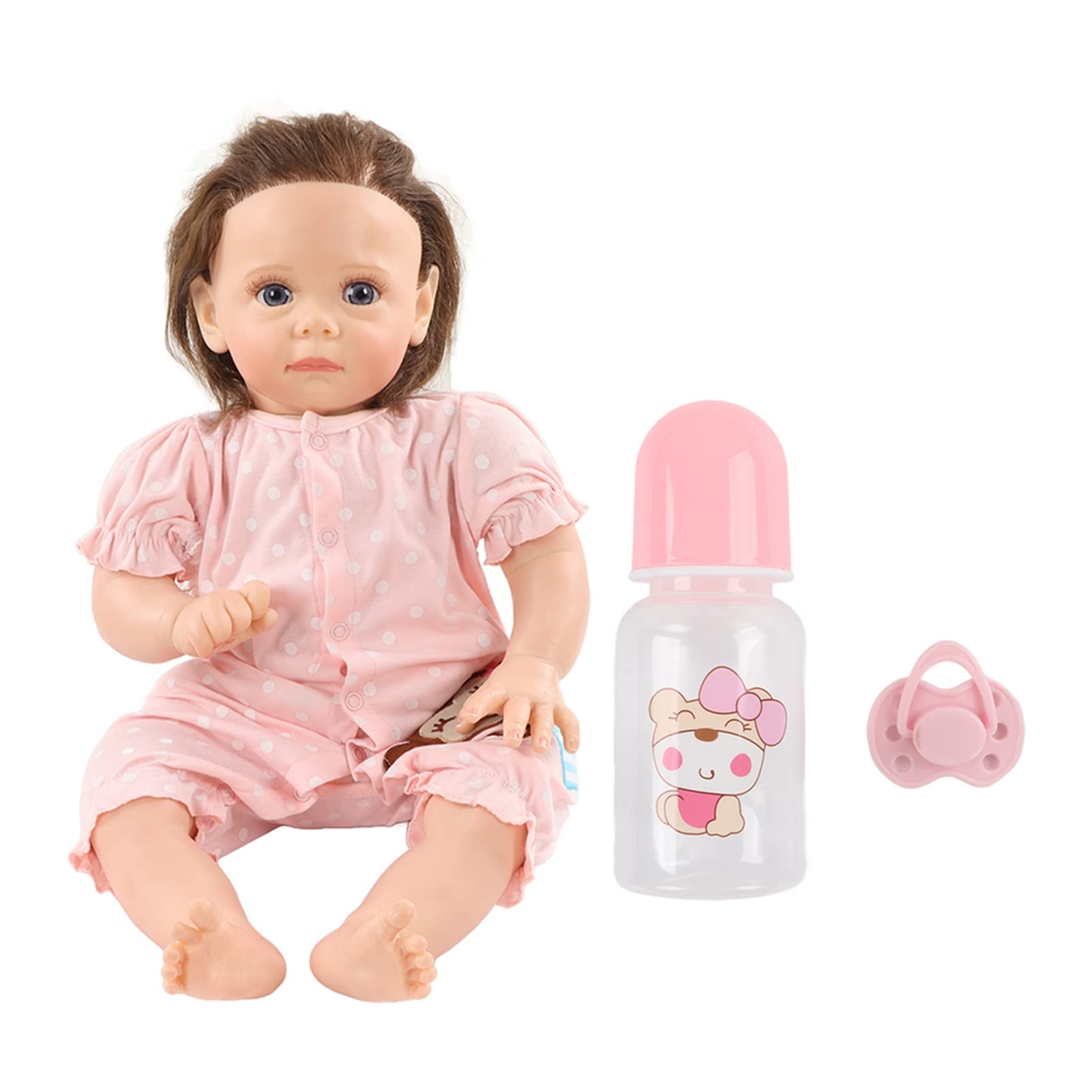 Focket Lalki Reborn, 55 Cm Miękkiego Silikonu, Realistyczne, Realistyczne Noworodka, Lalki Baby, Silikonowe Całe Ciało Reborn ze Smoczkiem i butelką Mleka na Prezent Urodzinowy dla Dzieci i zabawę
