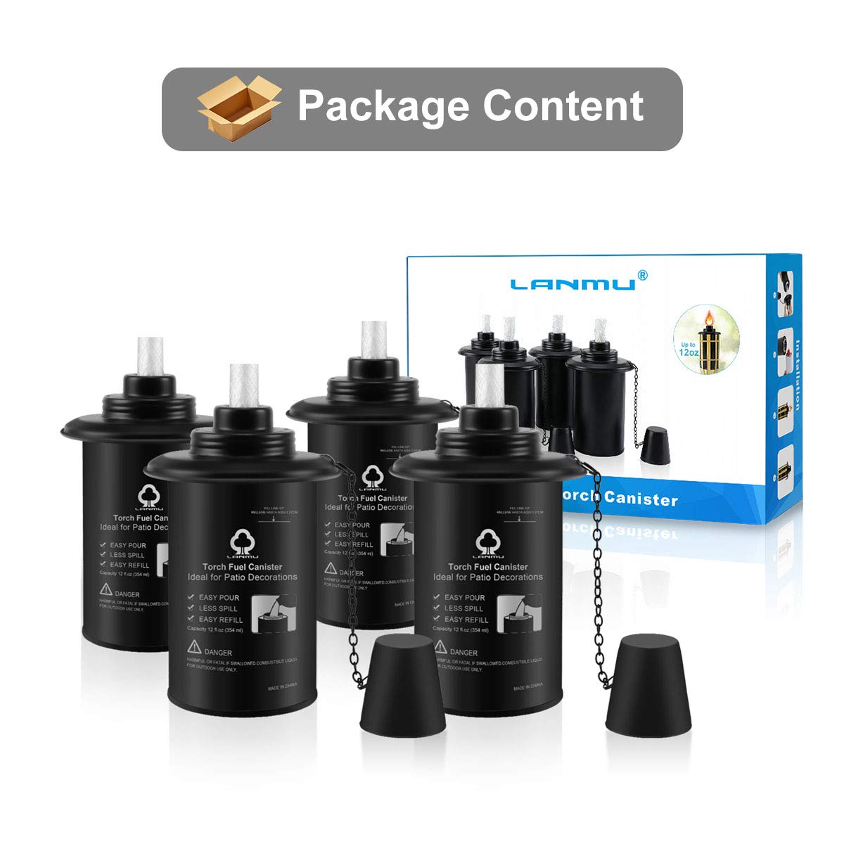 LANMU Torch Canisters 12oz, Replacement Bamboo Torch Refill Canister