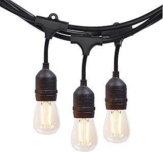 NIOSTA 24Ft Outdoor Hanging String Lights with 12 Dimmable LED Vintage Bulbs Commercial Grade Strand for Market Cafe Bistro Patio Party Tent Porch Garden -Blk - coolthings.us