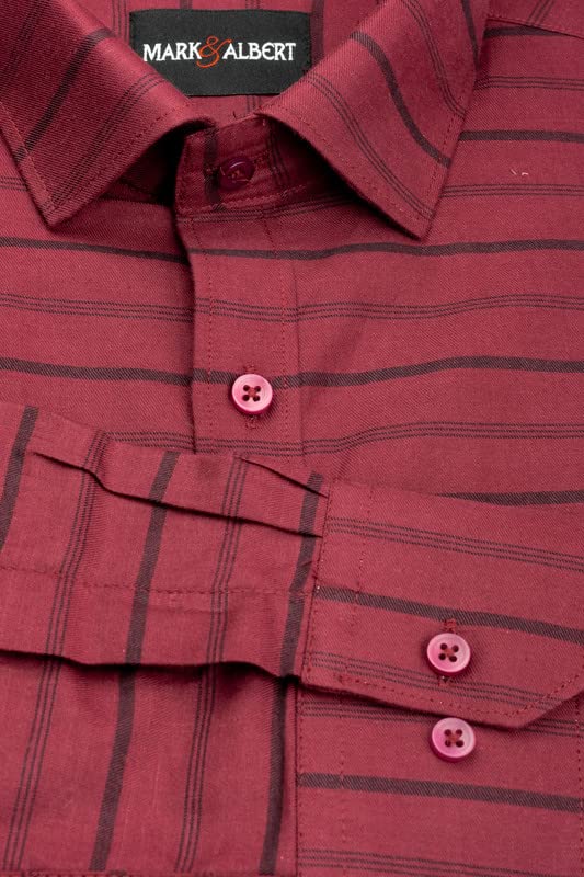 Buy MARK & ALBERT Men's Striped Cotton Formal Shirt Cardinal Red at