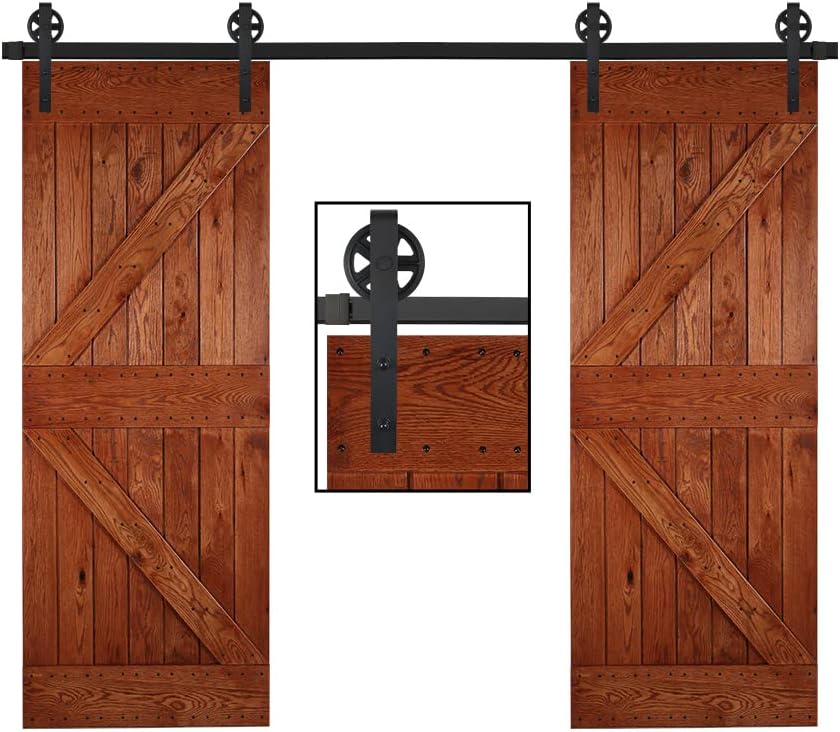 9.6FT Sliding Barn Door Hardware Kit Heavy Duty Sturdy Basic Big Wheel Hangers Barn Door Track Set for Double 28.8" Wide Door Garage Closet