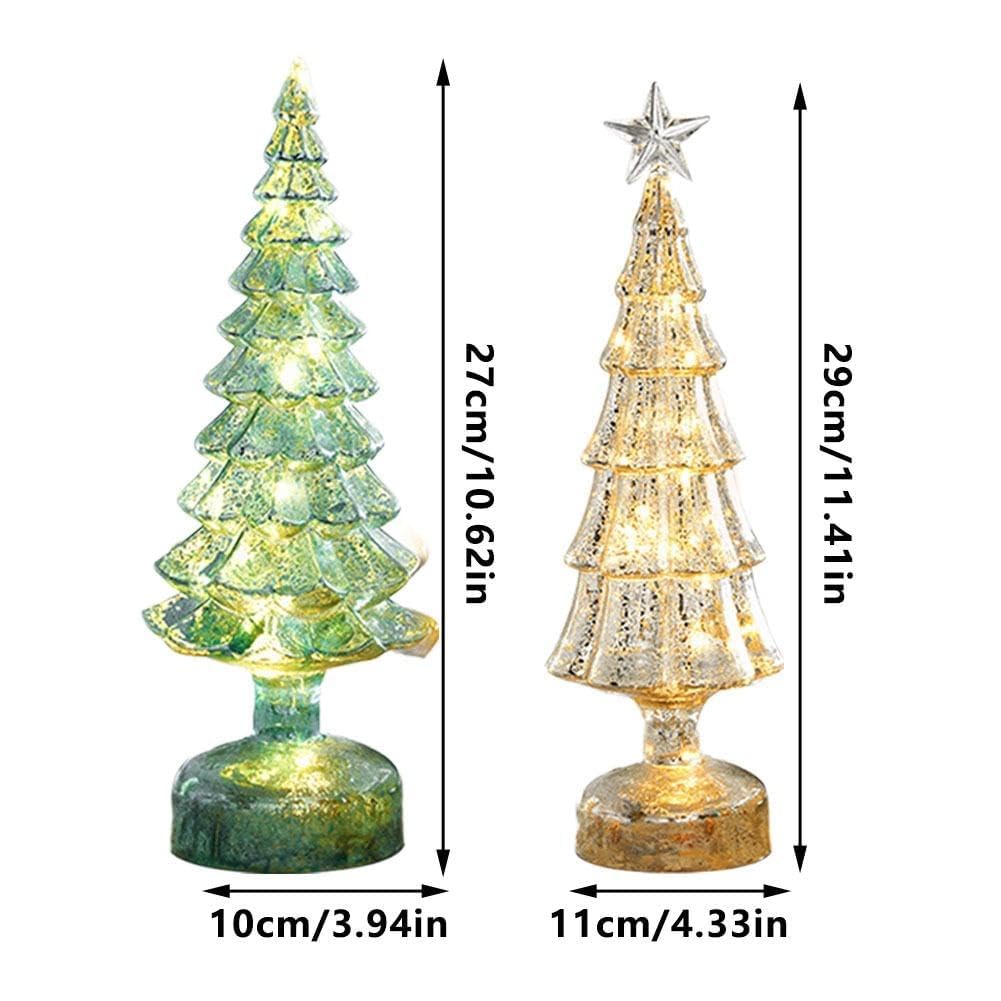 Árbol de Navidad de cristal de mercurio LED, funciona con pilas con temporizador, decoración de mesa iluminada para centro de mesa de vacaciones, 10.6 pulgadas