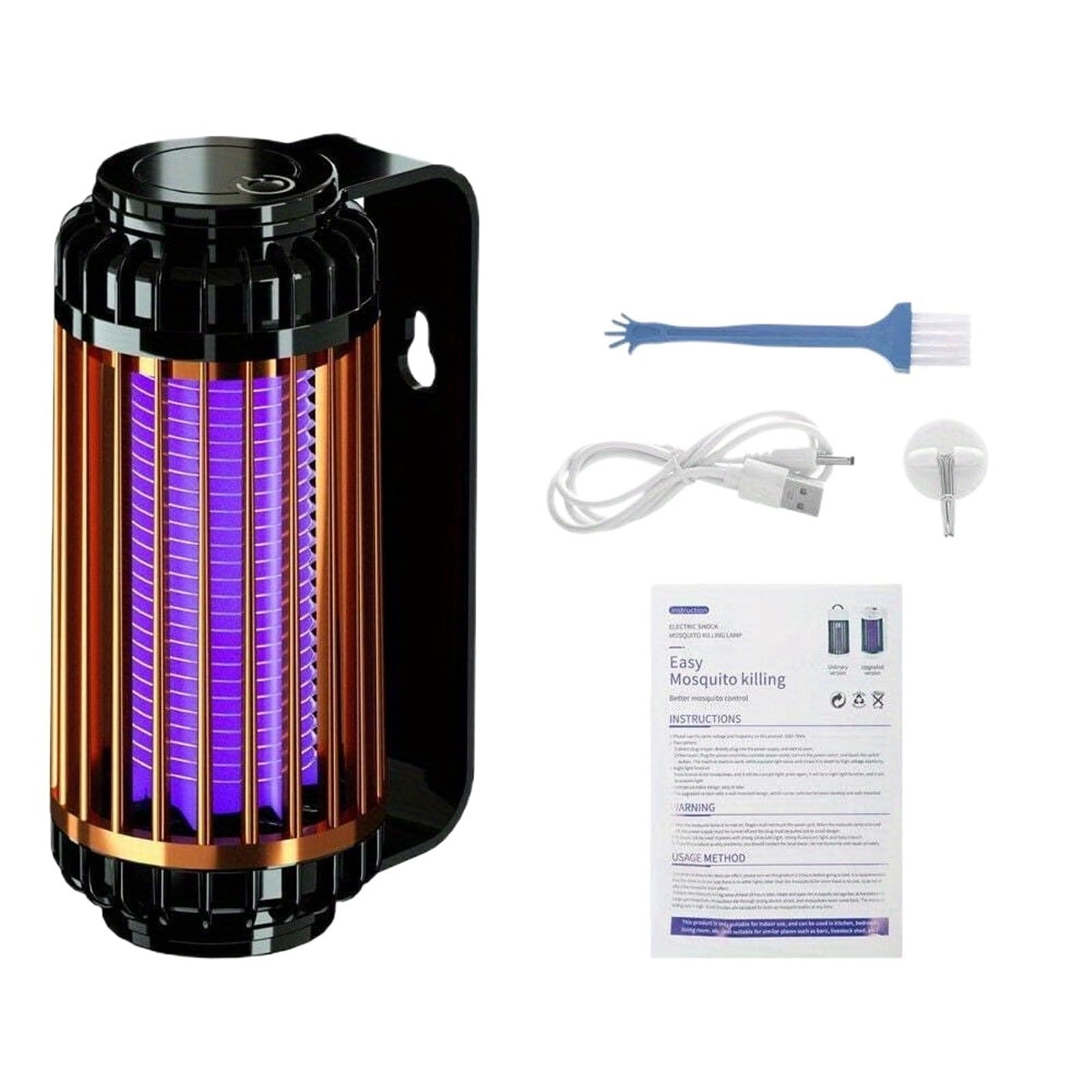 Trappola elettrica per insetti e zanzare con luce viola - Lampada anti-mosche efficace per uso domestico ed esterno(Black)