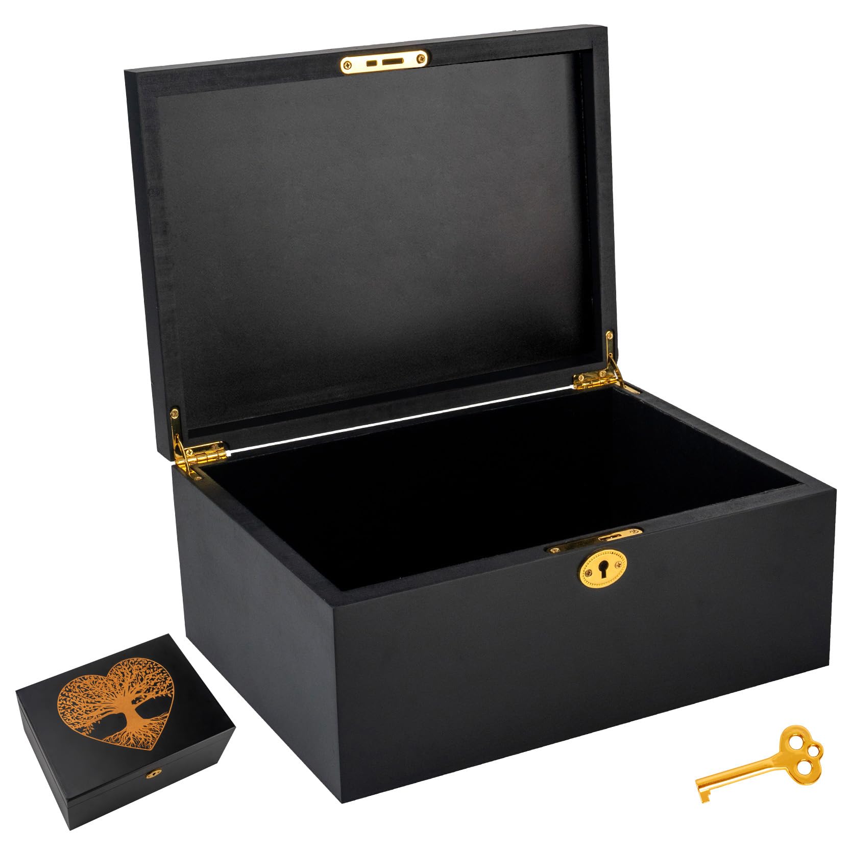 Tree of Life Cajas de recuerdo de madera más grandes con tapas con bisagras y marco de fotos de bloqueo dentro de la tapa, caja de almacenamiento decorativa con tapa de bisagra para cápsula de tiempo