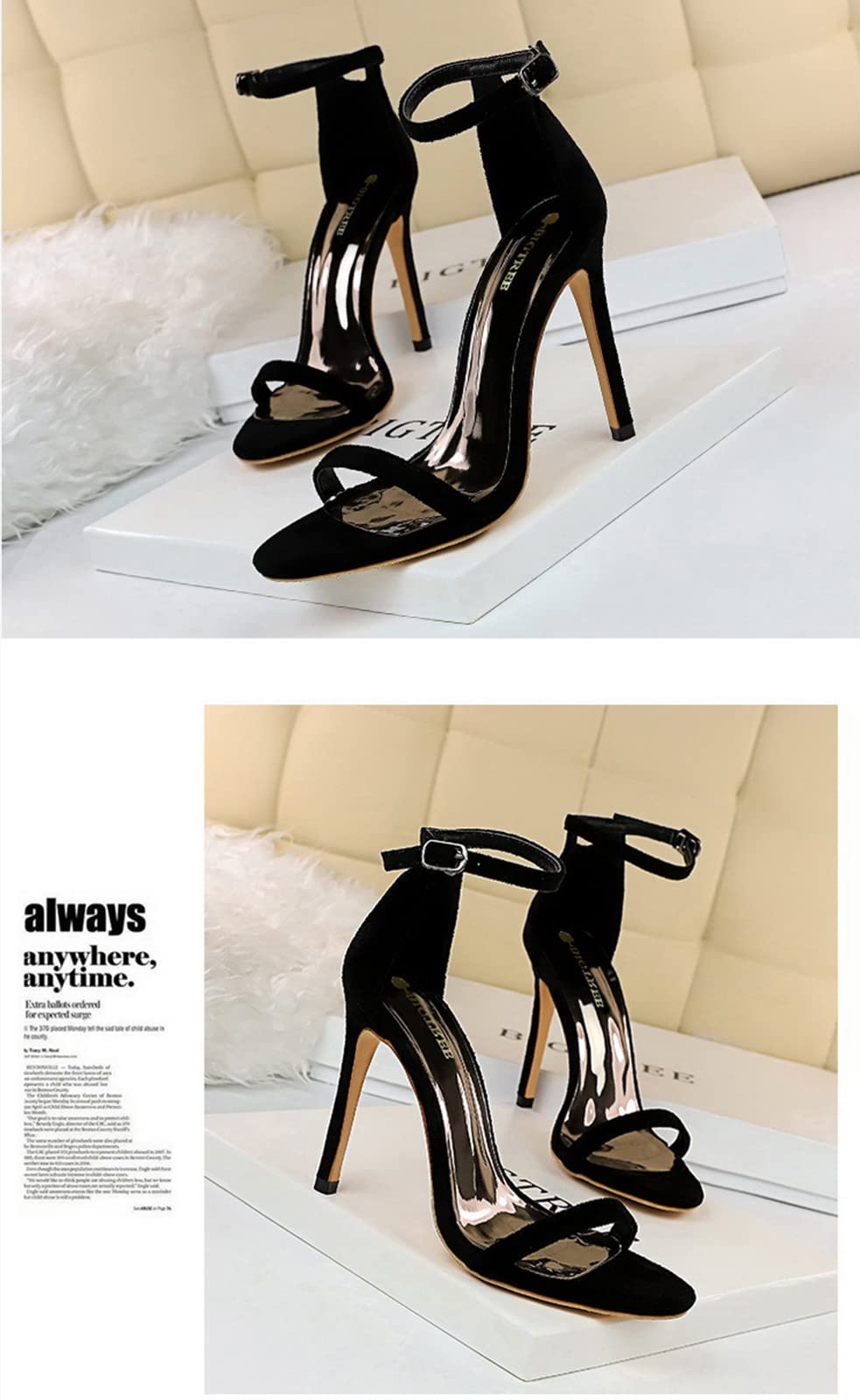 Escarpins Femme Cloutés En Velours Noir - Talons Aiguilles 4 Pouces, Pointus, Neufs Avec Boîte (taille 36/UK3)