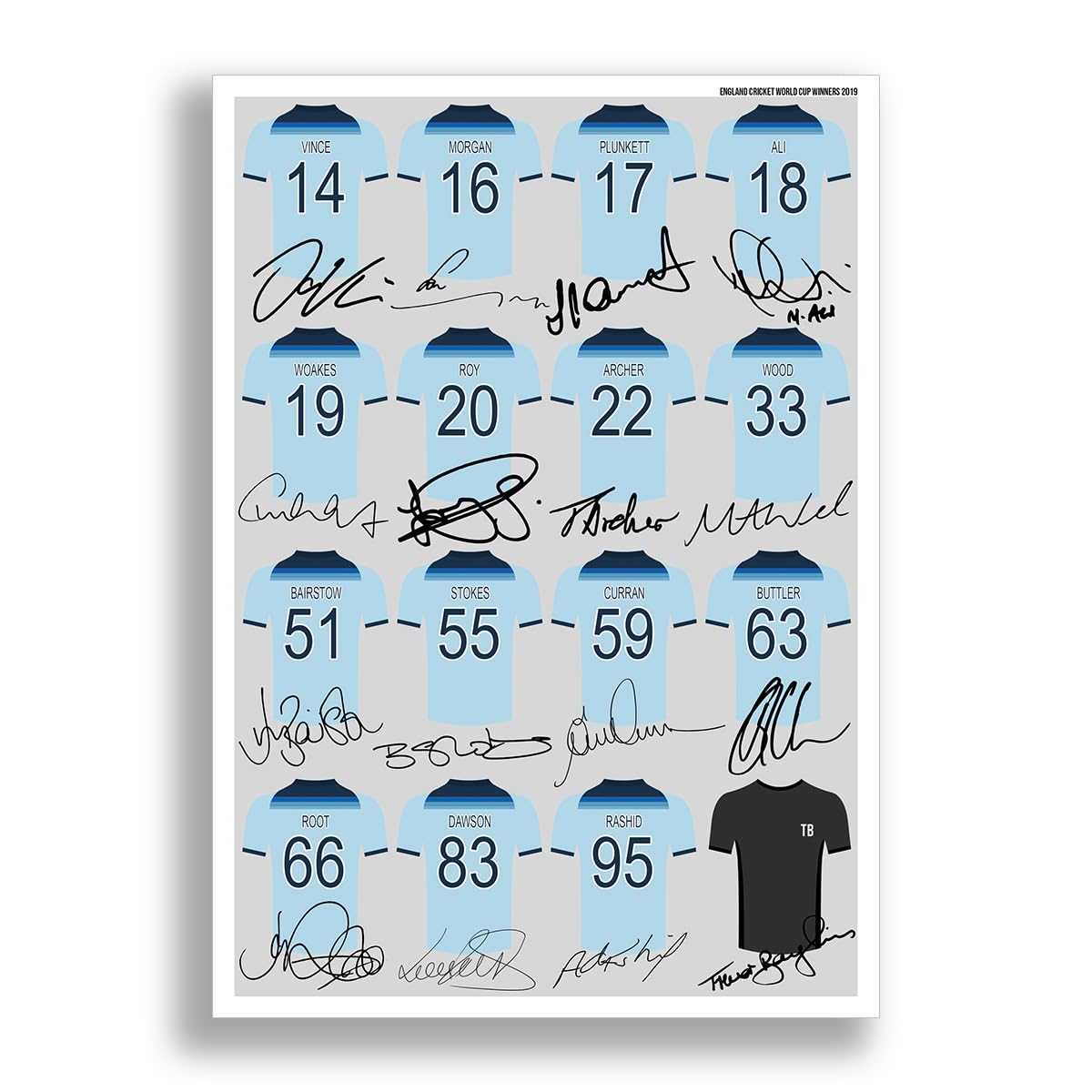 Mounted Gifts Trading England Cricket World Cup Winners 2019 team squad signed poster print framed picture photo autograph gift Ben Stokes (A3 poster only)
