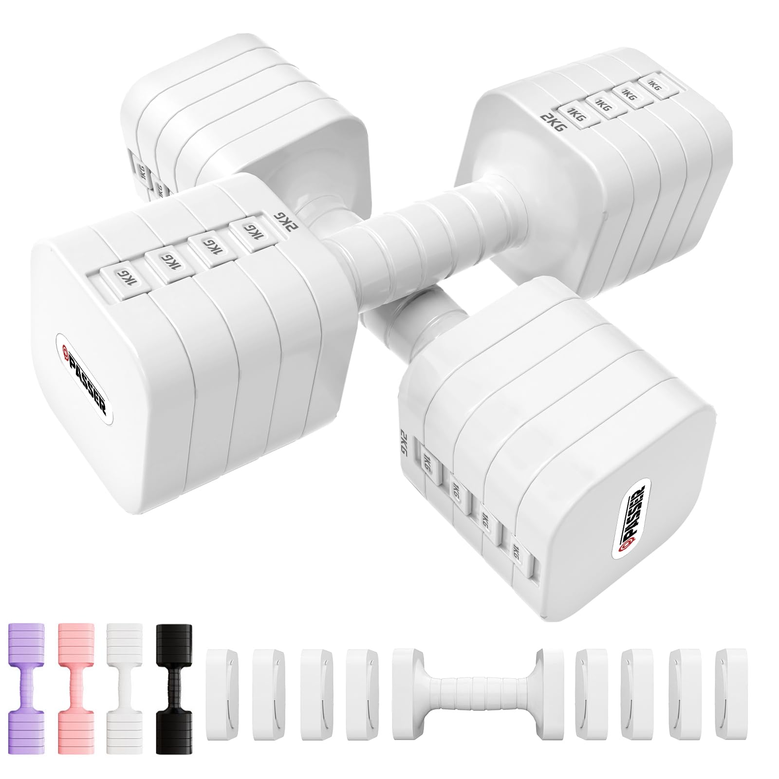 Passer Set di manubri Regolabili 4/8/12/16/20 kg, Manubri con Regolazione Rapida di Peso per Donne e Uomini, Attrezzatura per Palestra casa, Ideali per Allenamento di Forza, Allenamento all'aperto