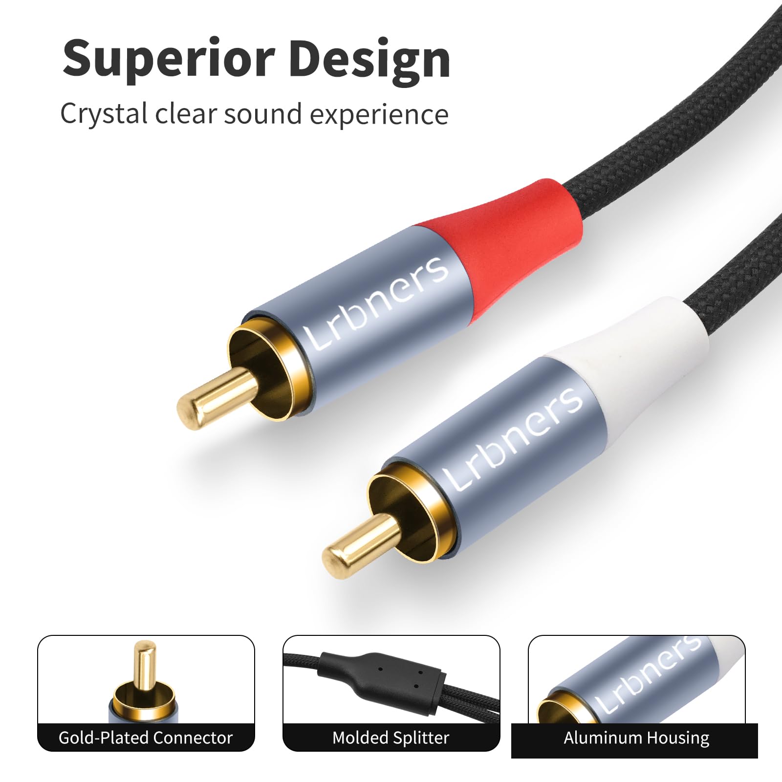 Cable de audio RCA 2 macho a 2 machos de 13 pies, cable divisor de interconexión RCA blindado doble blindado para calidad de sonido sin pérdidas, cine en casa y tocadiscos, paquete de 2