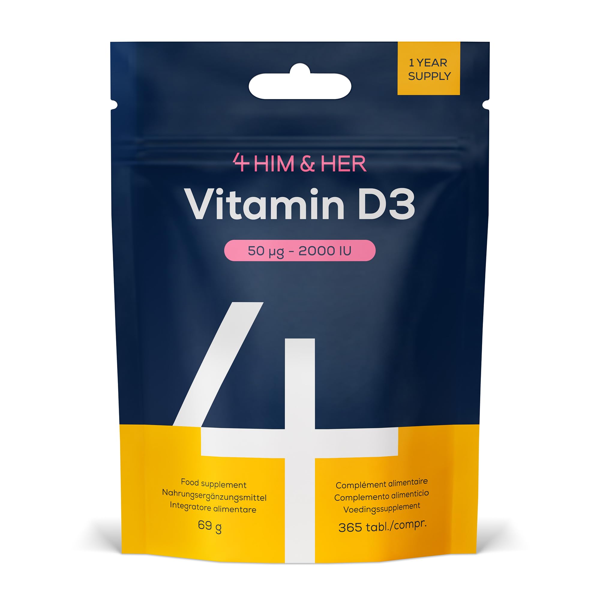4 Him & Her Vitamin D3 50Ug (2000Iu) Cholecalciferol 1 Year's Supply 365 Tablets Lloyds Pharmacy