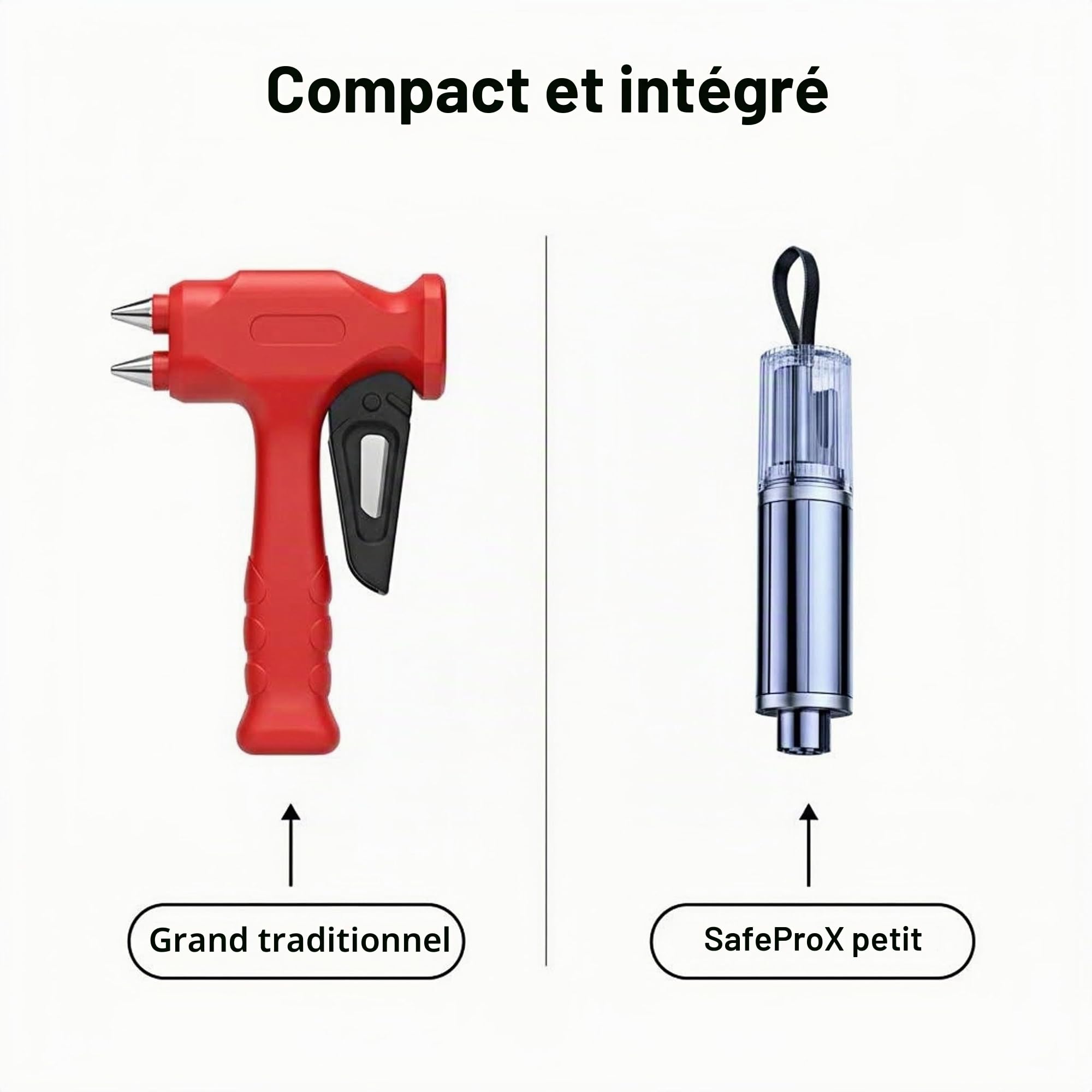Voiture Marteau d’Urgence 2 pièces – Coupe-Courroie, Marteau d’Urgence avec TÜV, Briseur de vitres et Outil de Sauvetage, Safe Pro X Car (81,5 mm, 30 g)