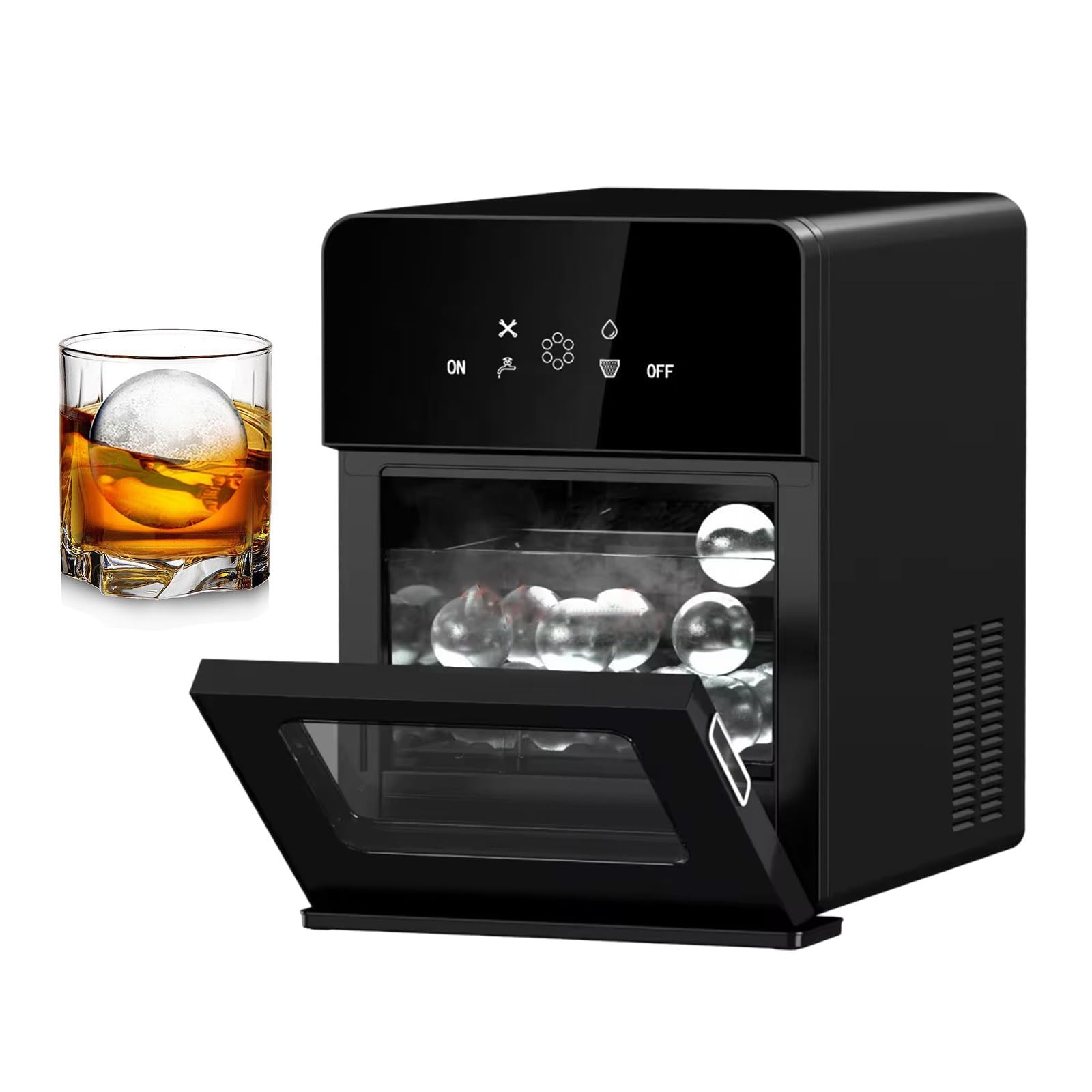 Generico Macchina per Il Ghiaccio da banco, Produce 4 Sfere di Ghiaccio Trasparenti in 40 Minuti, cestello per 40 Pezzi, autopulizia Automatica per Whisky, Rivestimento Argentato.