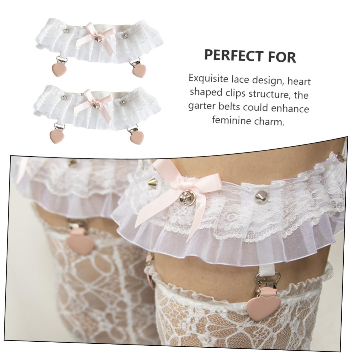 Lolita Herzen 4 Paare Weißes Brautstrumpfband Für Den Hochzeitstag Strumpfhalter Für Oberschenkelstrümpfe Beinstrumpfbänder Für Spitzenstrumpfband Strapsen Stoff