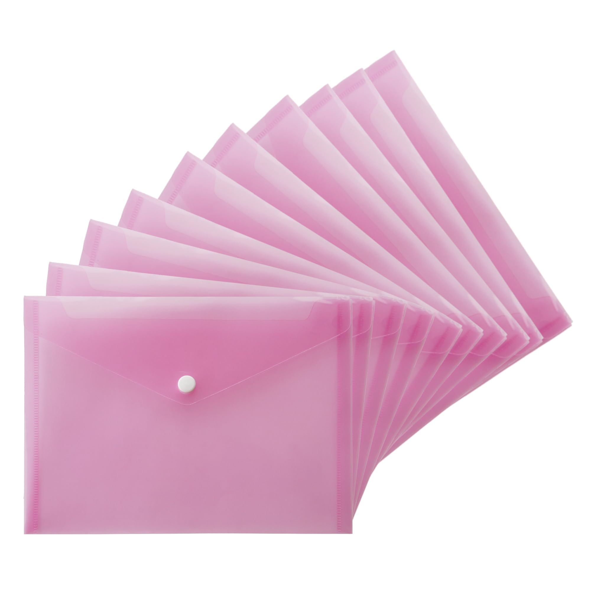 Pack of 30 Document Wallets with Secure Snap Button Closure, Durable Waterproof PP Plastic Folder, Translucent Document Folders Popper Wallet Envelope Wallets - (Pink, A4)