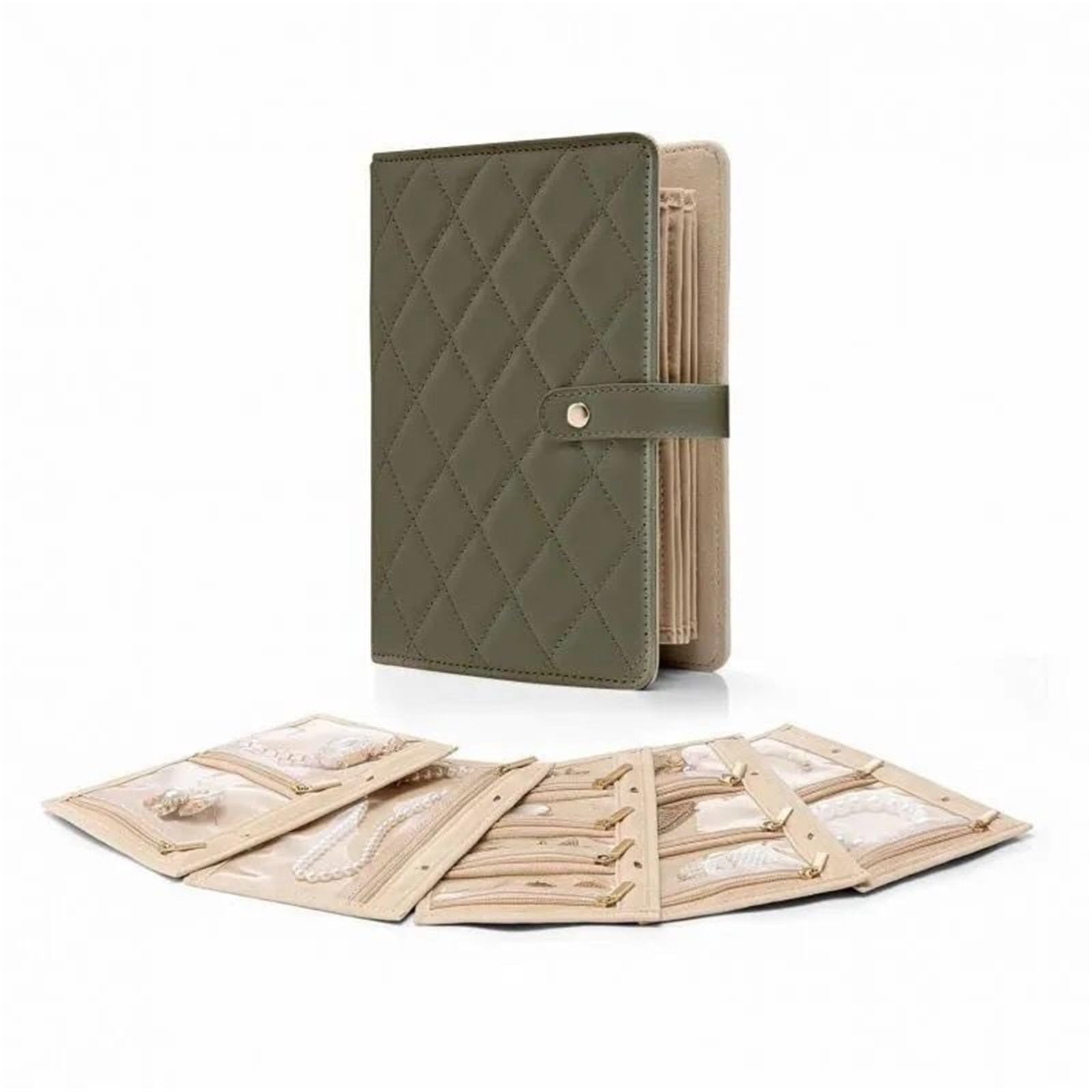FDzkrtvm Transparent Jewelry Storage Book, Jewelry Organizer Leather Clutch Multicolor(Green)
