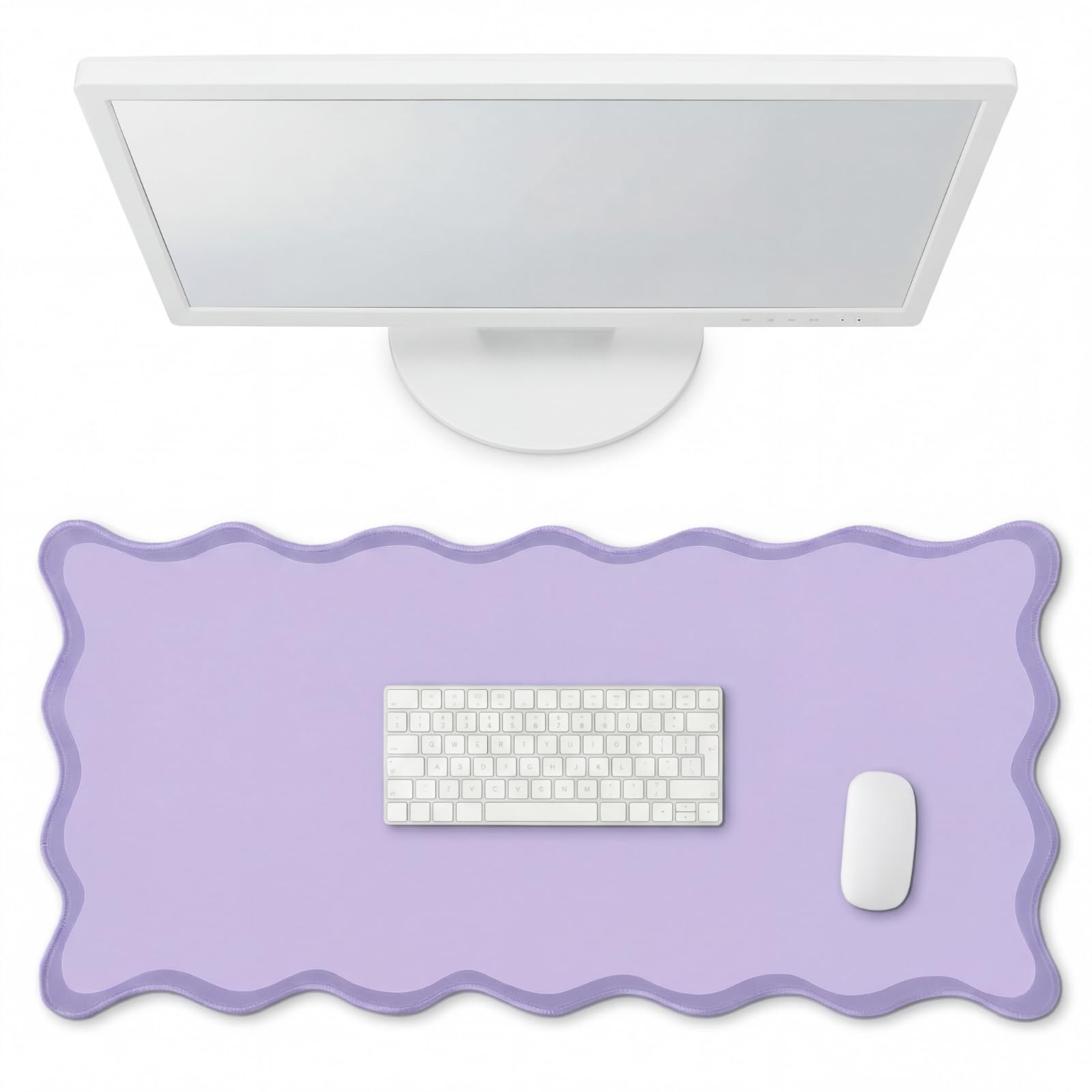 Hahafelt Scalloped Desk Mat Large Scalloped Piping Cute Desk Mat Aesthetic Preppy Table Pad Large Nonslip Pad with Edge Stitching Waterproof Gaming(Purple,23.62 x 13.78 Inches)