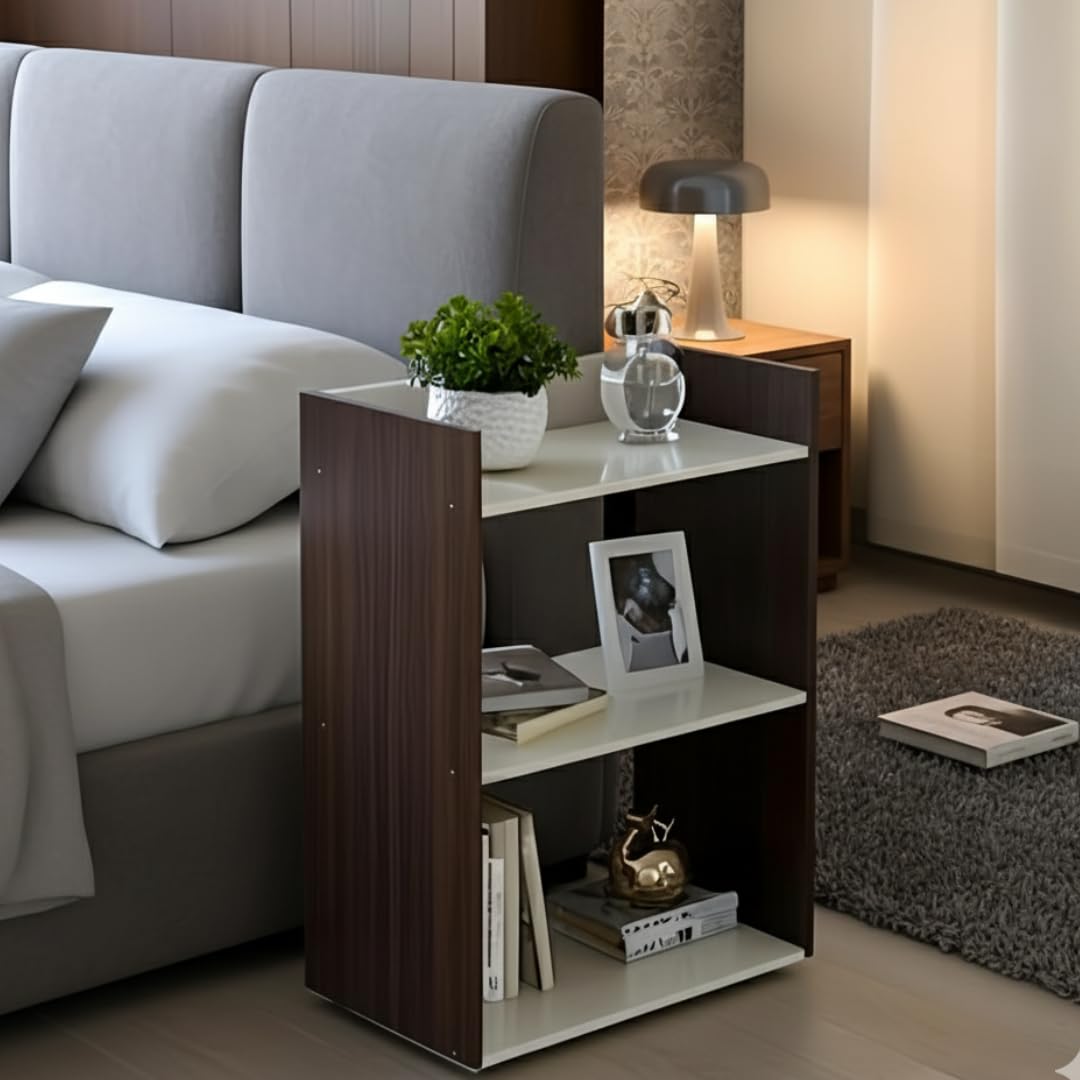 Wooden Cave® Bedside Table for Bedroom | Sofa Side End Table for Living Room Decor | Modern Storage 3-Tier Shelves | Engineered Wood White&Wenge Finish, Compact Space Saver (20×16×9 Inch)-picture-14