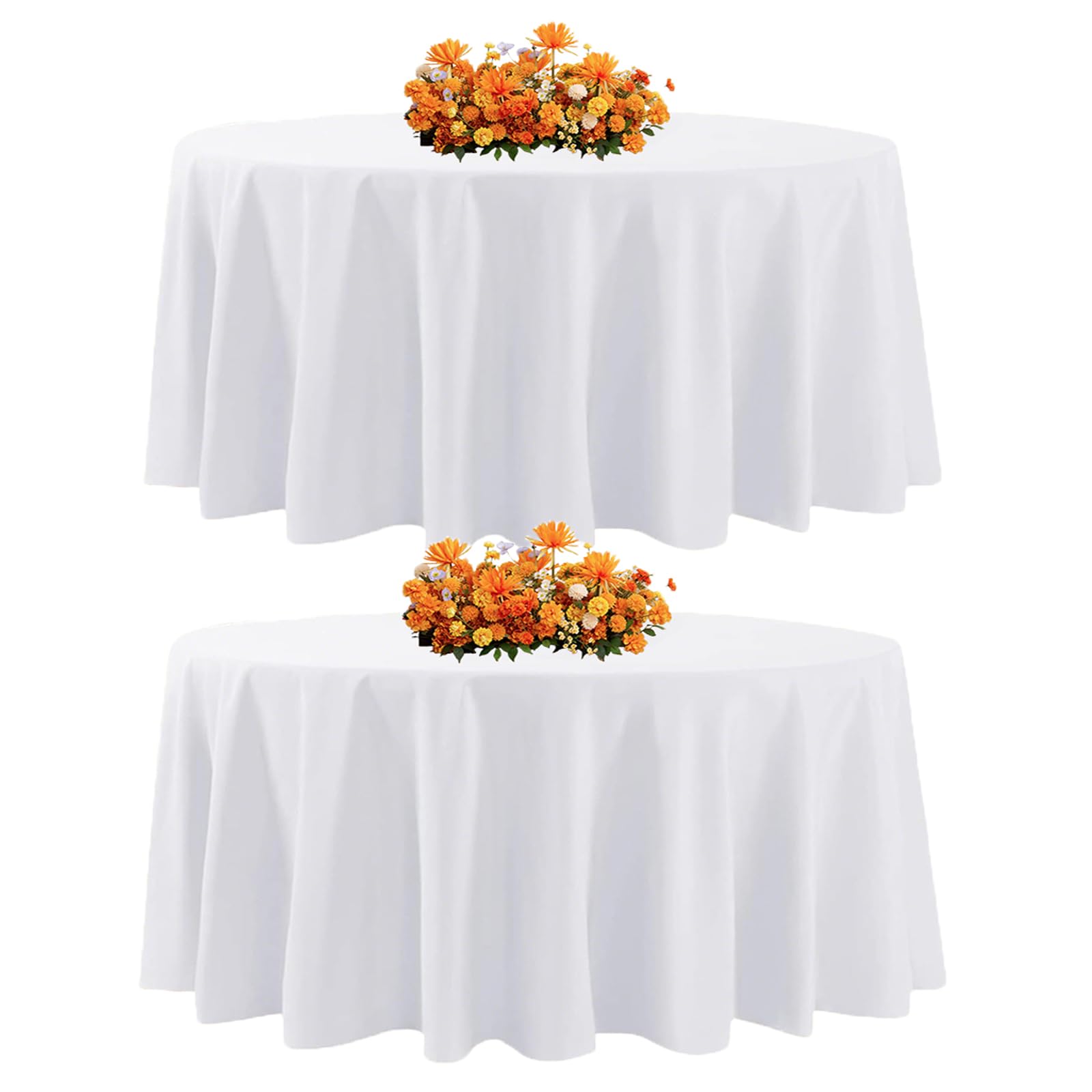 Yemosa 2Pack White Round Tablecloth 229cm(90 Inch), Polyester Fabric Round Table Cover, Stain & Wrinkle Resistant Washable Table Cloth for Wedding, Party Banquet Dining Buffet