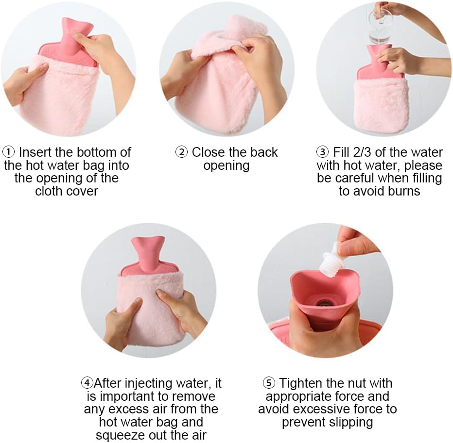 Rubber Hot Water Bottle with Soft Removable Plush Cover, 400ML Hot Water Bag for Pain Relief Headaches Cramps and Winter Warmth