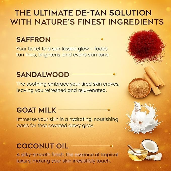 Image of Magic D-Tan Removal Soap | Handmade Saffron & Sandalwood (Kesar Chandan) Brightening Bathing Bar | Glow Enhancing Soap for Men & Women | 100 gm (Pack of 5)