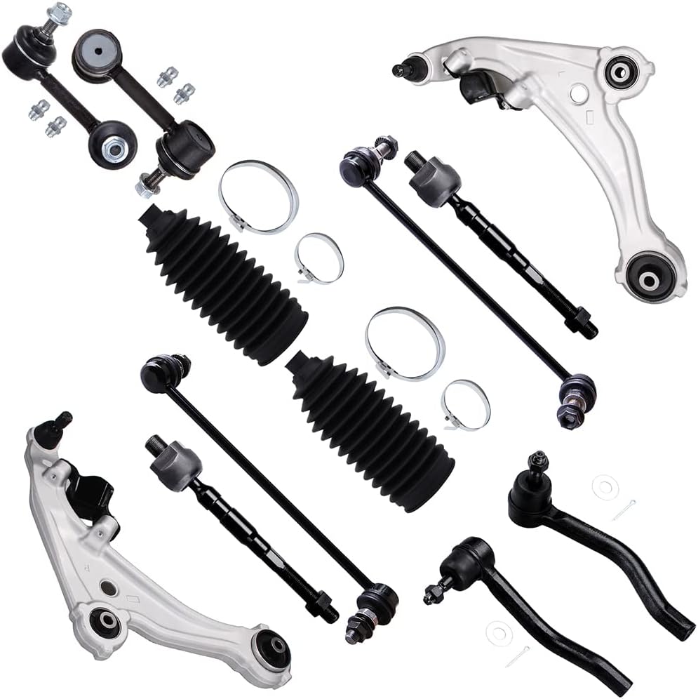 SCITOO 12pcs Suspension Kit For Nissan Altima 2007-2013 (w/Parts Lower Control Arm and Ball Joint, Sway Bar Link, Inner Outer Tie Rod End, Boots)
