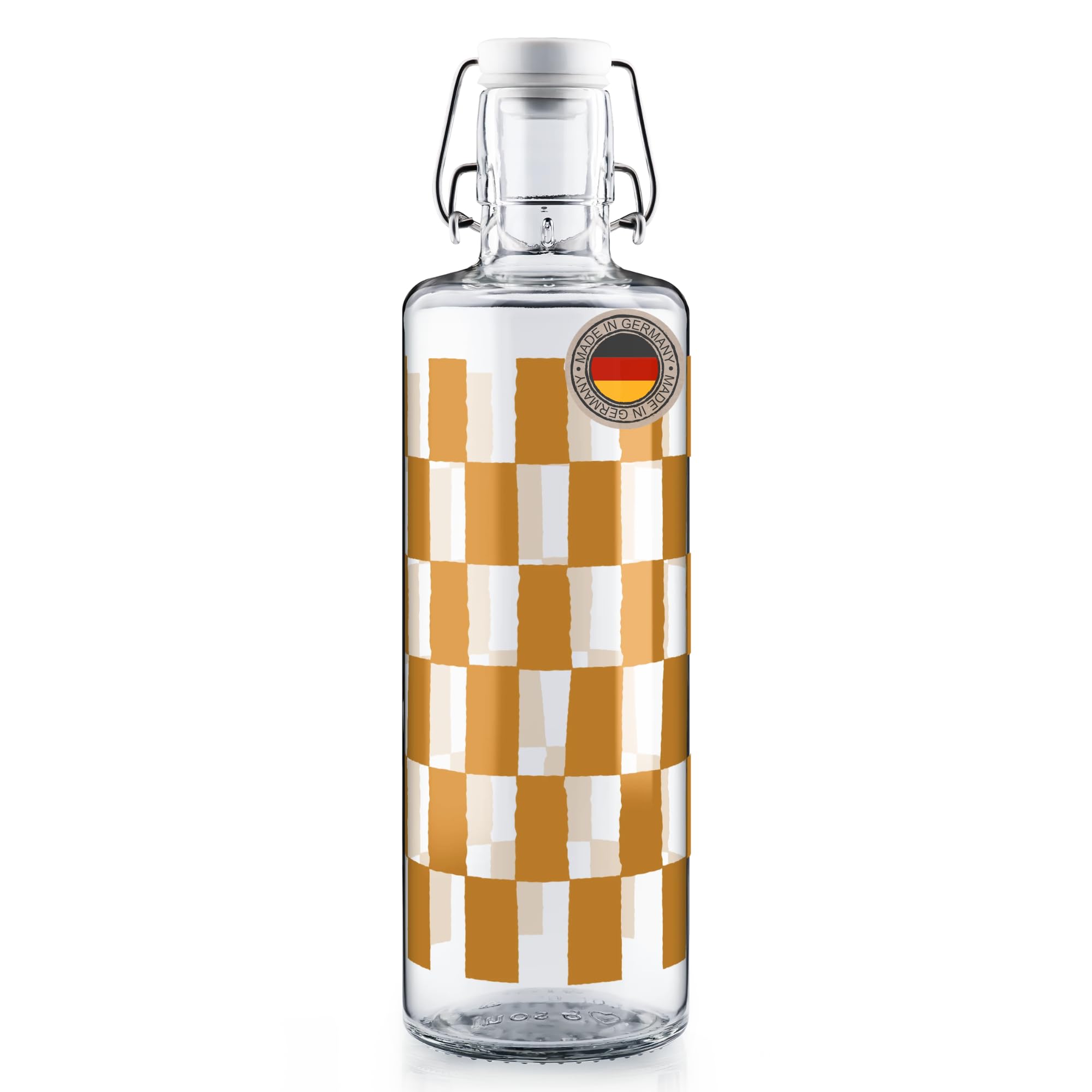 soulbottles Gourde en verre à carreaux de 1 l - Avec design moderne à carreaux - Sans plastique et anti-fuite - Convient pour les boissons gazeuses et au lave-vaisselle - Fabriquée en Allemagne - Pour