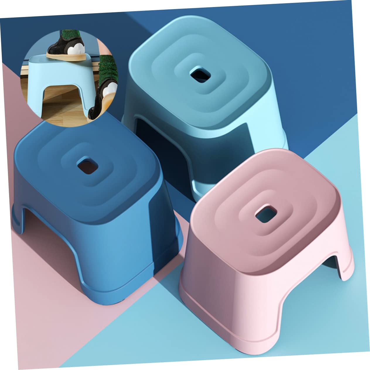Homoyoyo Sgabello in Pp Antiscivolo, Leggero e Multiuso, Piccolo Sgabello da Bagno per Casa e Toilette, Blu