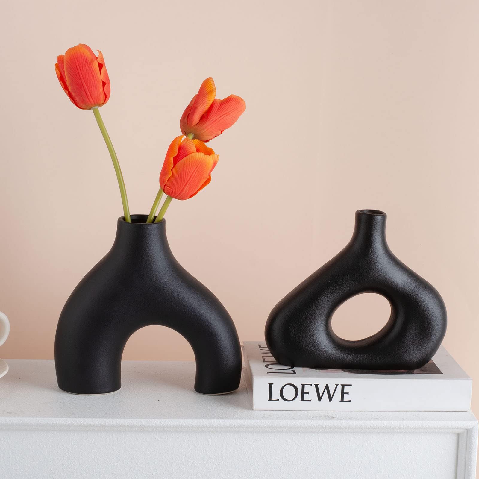 Ceramic Black Vase for Flowers In Nordic Style,Ceramic Flower Vases for Living Room,Modern Decorative Vases for Pampas Grass As Boho Decor