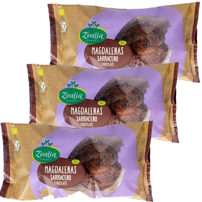 Pack 3x Magdalenas de Trigo Sarraceno con Chocolate Sin Gluten 70g | Ecológicas | Sin Lactosa | Apta para Veganos | Repostería Saludable