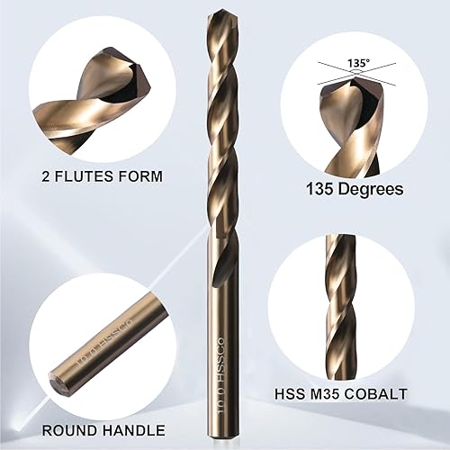 Miniatura 3 de M35 - Juego de brocas métricas de cobalto al 5%, 19 brocas helicoidales de 0.394 a 0.394 pulgadas para metal y acero endurecido, con caja de