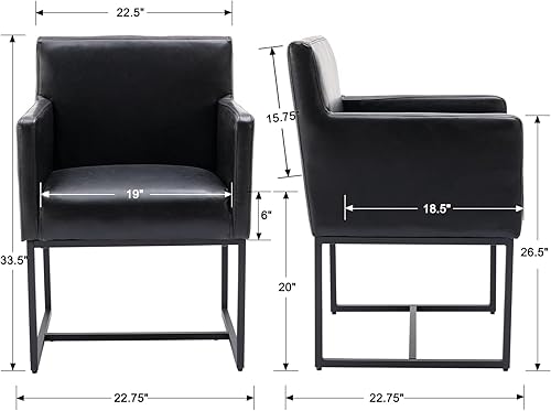 Miniatura 2 de Juego de 2 sillas de comedor tapizadas modernas de mediados de siglo con brazos, sillas decorativas de piel sintética con marco de metal con acabado