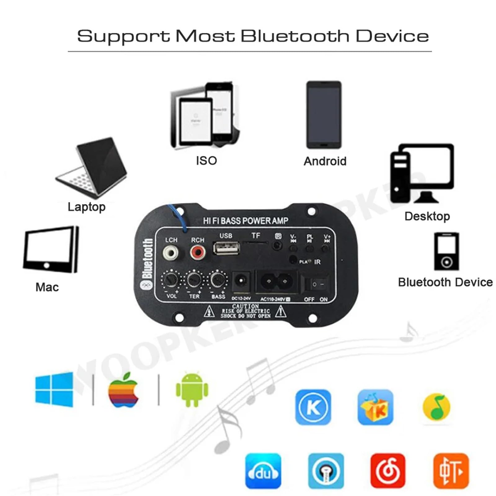Woopker Scheda di decodifica amplificatore digitale 25-30W Amplificatore audio Fai da te USB Radio FM Lettore TF Subwoofer per auto