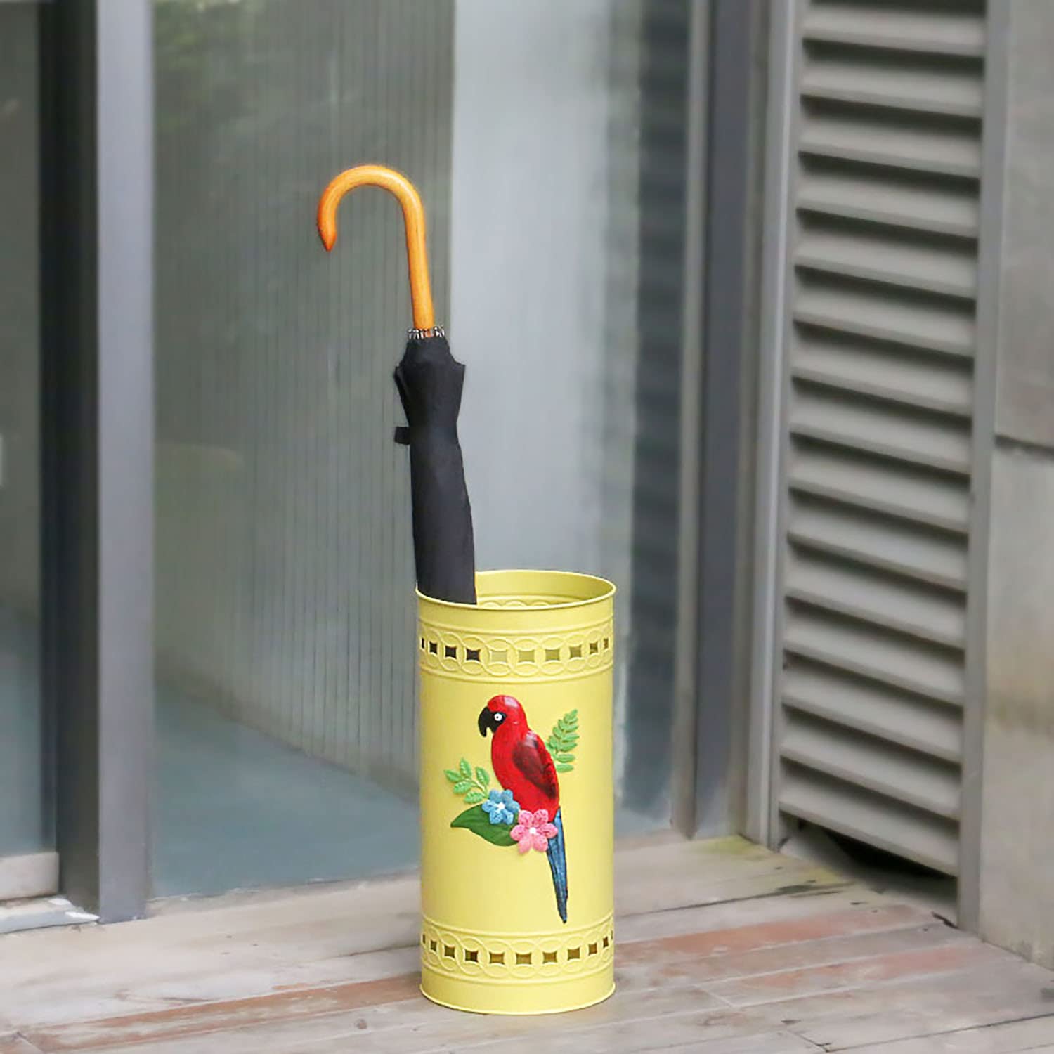 Porte-parapluie en métal motif oiseaux avec découpe laser style vintage élégant