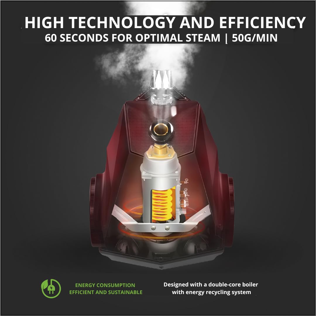 RHINO COSMIC Défroisseur Vetement Vertical du Vapeur 2350W 50 gr/min (4 Niveaux de Puissance) Autonomie 75min (3800ml) - Prêt en 60s - Brosse à Charpie et Accessoires Inclus