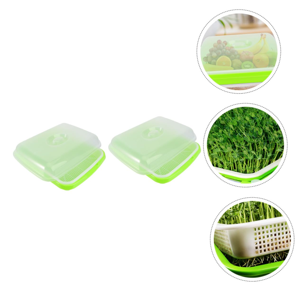 Bandeja para Germinadores Verde Tapa, 2 Juegos de Plástico | Cultivo sin Tierra, Conservación de Humedad, Diseño Seguro para Semilleros y Brotes Estilo Aleatorio