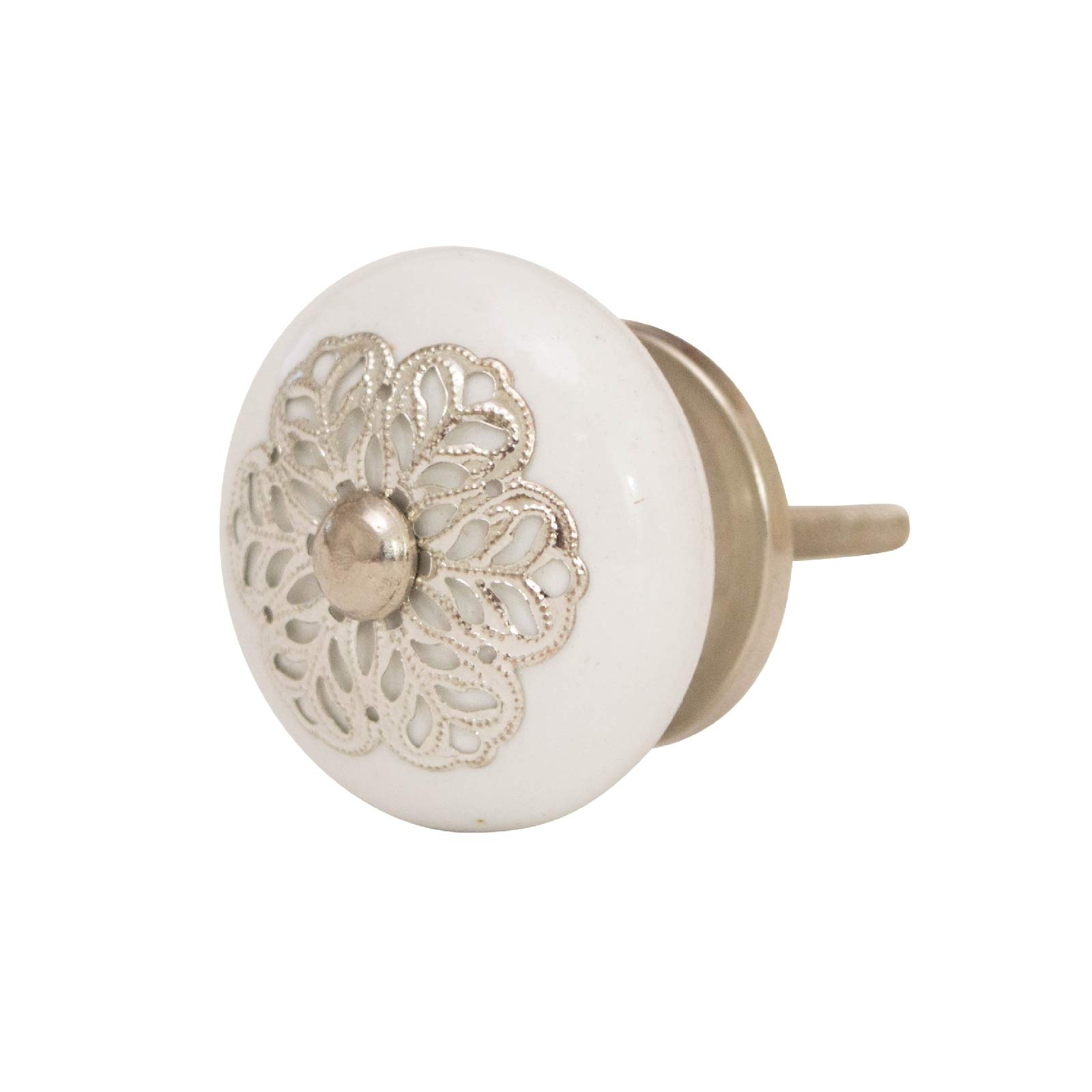 Pomelli per mobili in ceramica bianca e porcellana, 40 mm, stile rustico, shabby chic, pomelli per ante (04. argento, set di 12 pezzi)