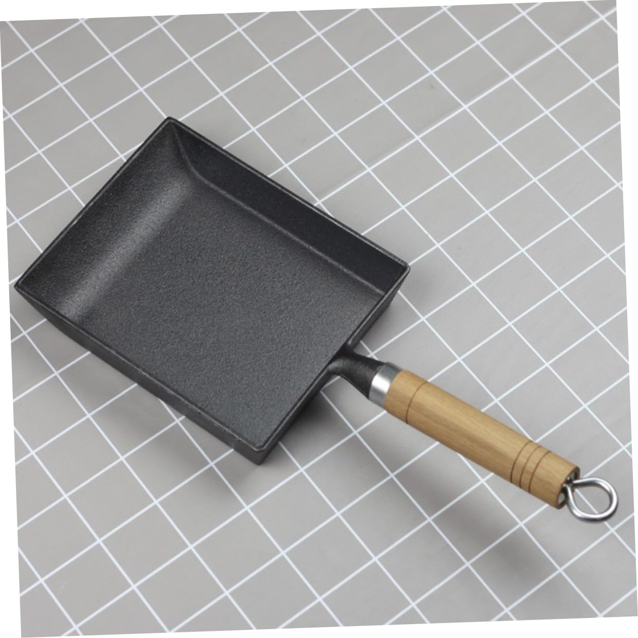 Healeved Padella in Ghisa Quadrata per Uova e Bistecche Manico in Legno Antiscottatura, Fondo Piatto per Cottura Uniforme, Padella Portatile da Campeggio e Barbecue, Multifunzione